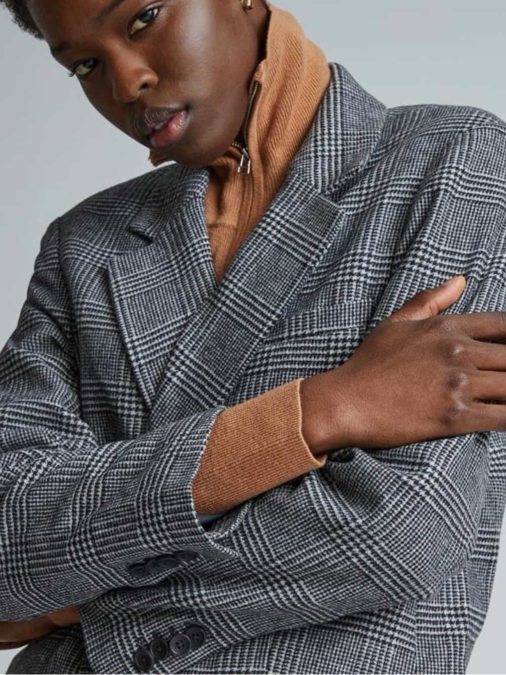 Everlane Gray Glen Plaid Double-Breasted Blazer